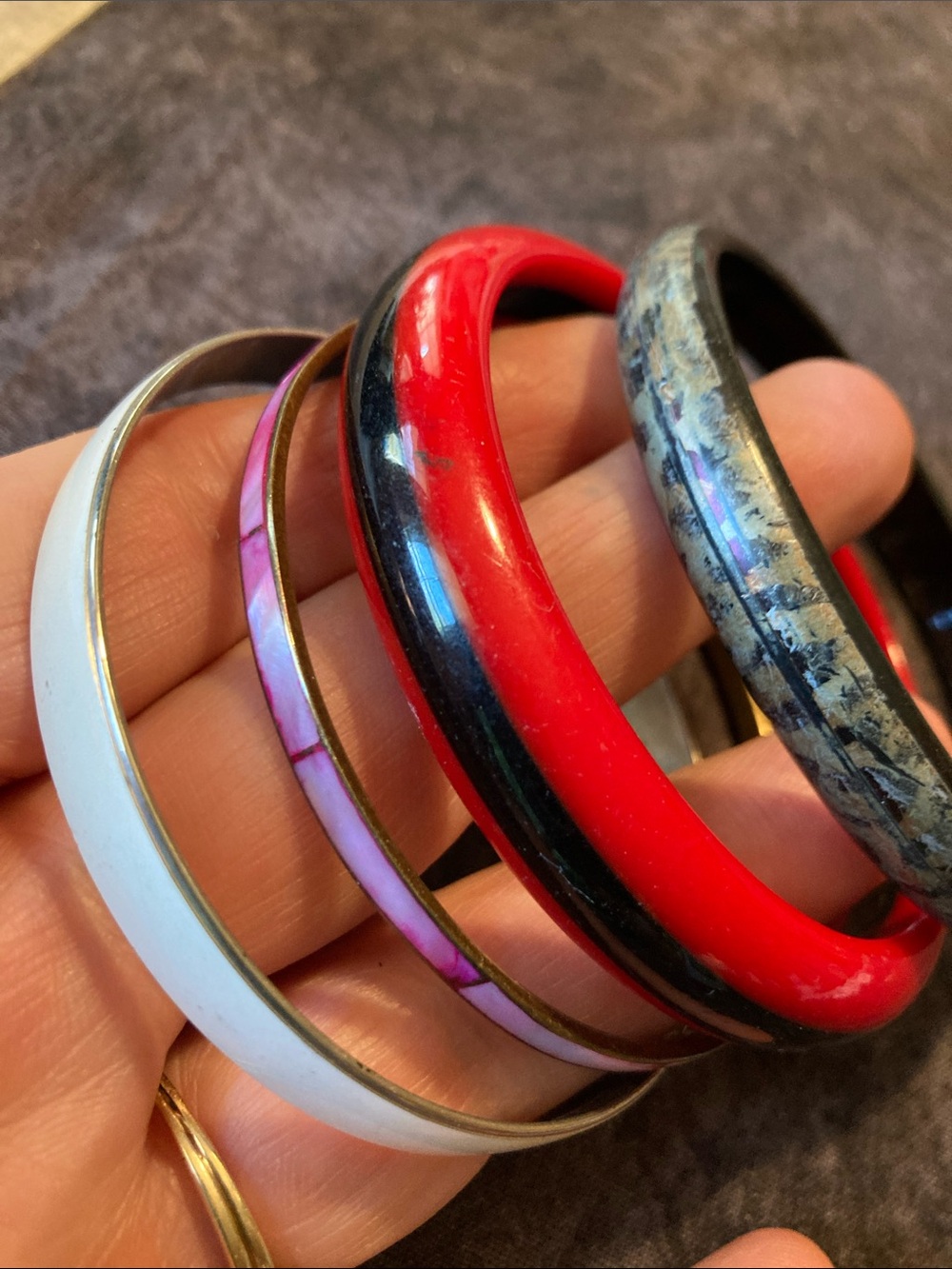 Stackable Women’s Bangle Bracelet Bundle in Red, Pink, White, Black, Gray